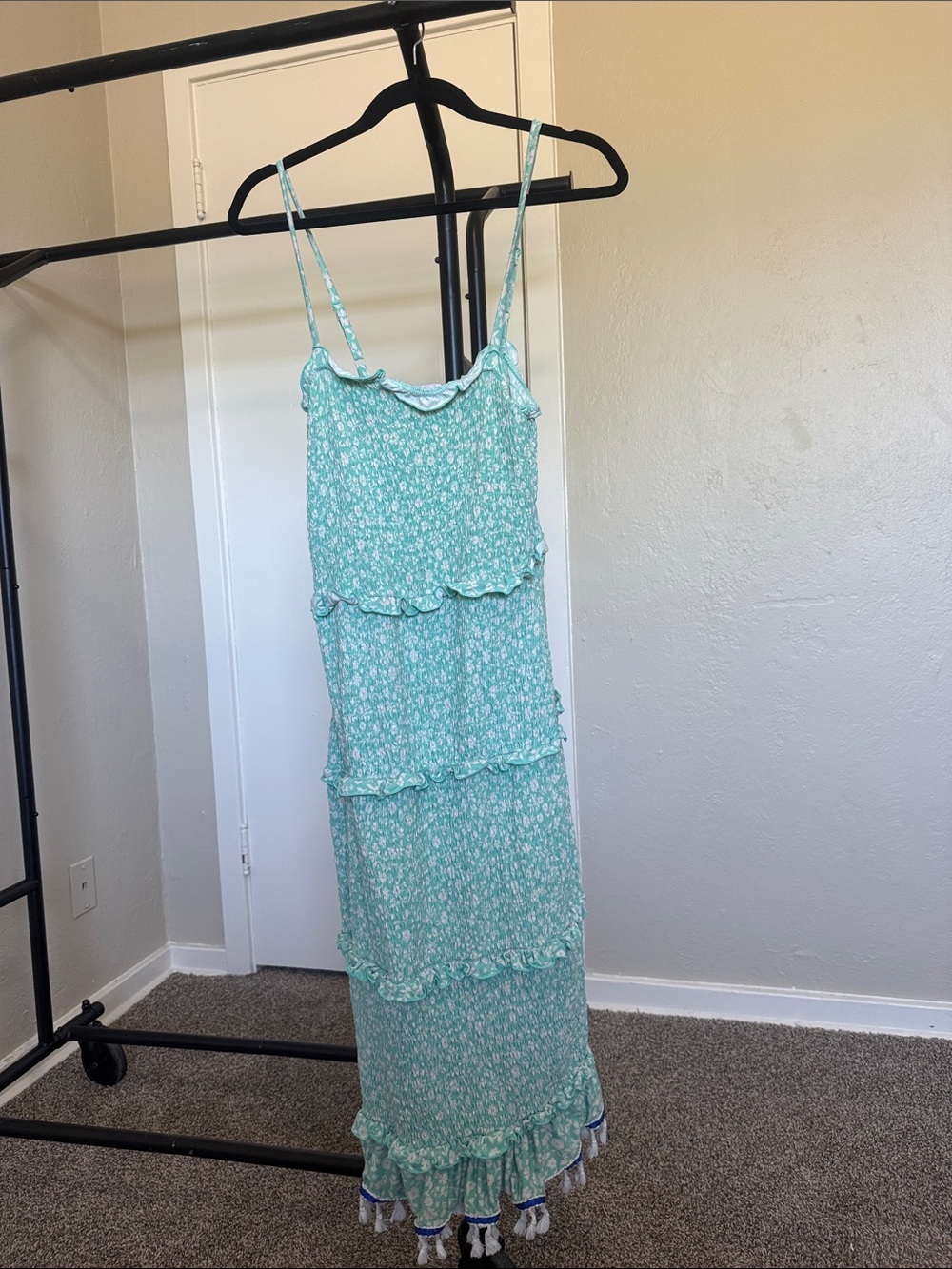 Israelite Floral Dress with Fringes and Blue Boarder